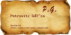 Petrovitz Géza névjegykártya